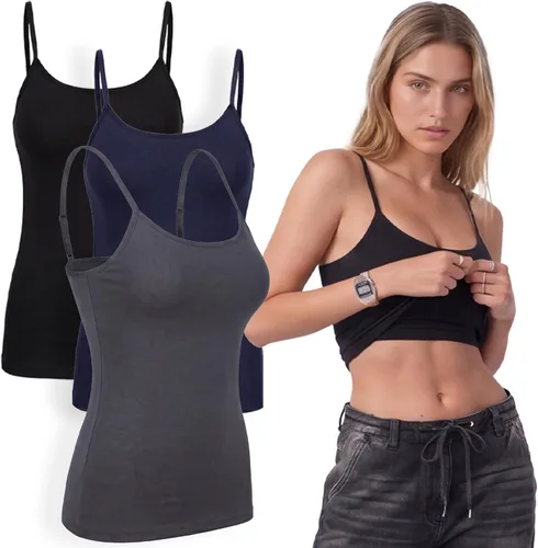 Vista 110 de Emmalise Camiseta de mujer con brasier integrado, soporte de tela sin varillas, camisola corta
