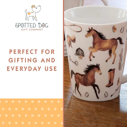 Vista 4 de SPOTTED DOG GIFT COMPANY Juego de 4 tazas de café de caballo, tazas de cerámica de porcelana de 12 onzas, regalos para amantes de los caballos