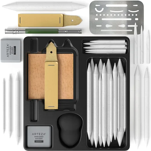 Vista 2 de ARTEZA Kit de dibujo para adultos – Juego de bocetos de 35 piezas con tocones de mezcla, tortillones, bloques de lijado, borradores, gamuza