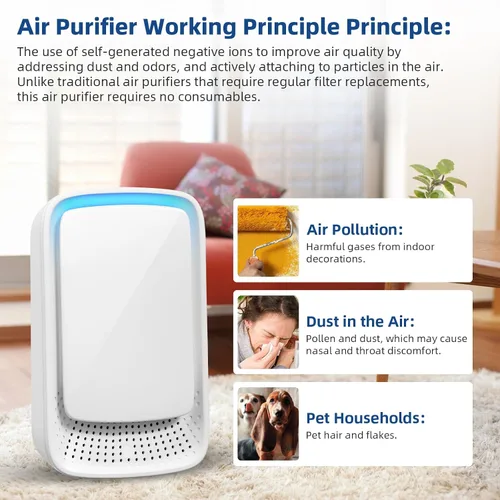 Vista 6 de Purificador de aire enchufable mejorado 2026, paquete de 4 ionizadores de aire para el hogar, silencioso, sin filtro, mini purificador de aire