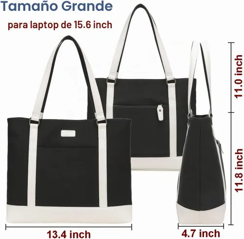 Vista 2 de Bolsa de trabajo de lona para laptop para mujer con bolsillos de compartimento para computadora de 15.6 pulgadas, L