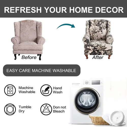 Vista 7 de Eco-Ancheng Fundas para silla con respaldo de ala, 2 piezas, fundas elásticas para silla con respaldo de ala, fundas para sillón con respaldo