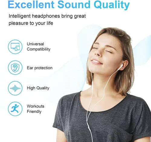 Vista 6 de Auriculares con cable 2 unidades, auriculares con cable estéreo HiFi con micrófono, control de volumen, compatibles con iPad, portátil, MP3