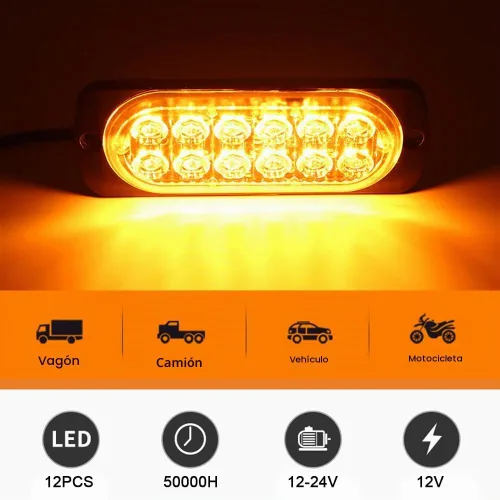 Vista 3 de CYDZSW 4 luces estroboscópicas intermitentes para camiones, 12 LED de 12 a 24 V, barra de luz de construcción para vehículos, kit de luces LED ámbar