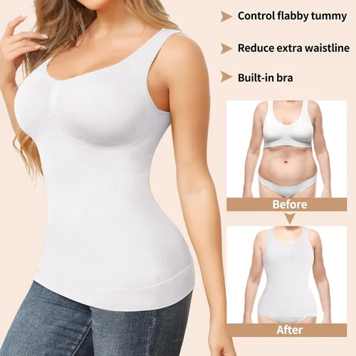 Vista 4 de JOYSHAPER Cami Shaper - Camiseta sin mangas con control de abdomen y brasier integrado, camiseta de compresión acolchada