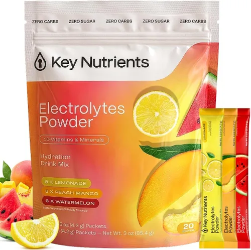 Vista 71 de KEY NUTRIENTS Electrolitos en polvo sin azúcar, limonada de maracuyá con 6 electrolitos y minerales, fibra prebiótica y polvos de hidratación