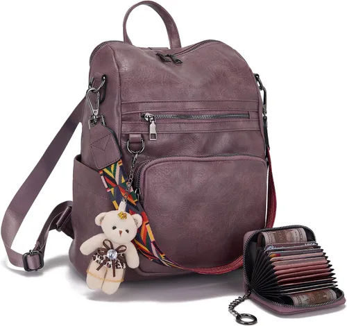 Vista 8 de Qiyuer Mochila de piel sintética para mujer, bolso de hombro convertible de viaje para mujer, color negro