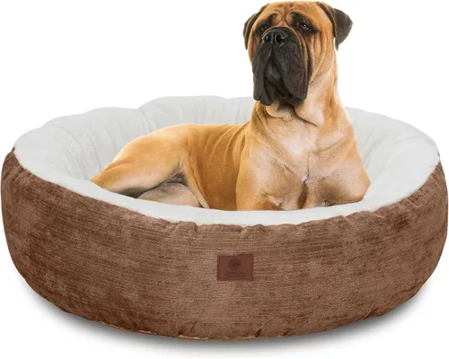 Vista 15 de AMERICAN KENNEL CLUB Cama redonda de tela Mason de 23 pulgadas para mascotas, elegante cama lavable para perros con parte inferior antideslizante