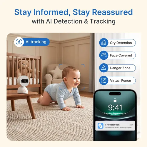 Vista 5 de Simsky Monitor de bebé de pantalla dividida de 7 pulgadas con 2 cámaras, cámaras duales de 4MP con zoom 6X y zoom panorámico, WiFi y sin WiFi