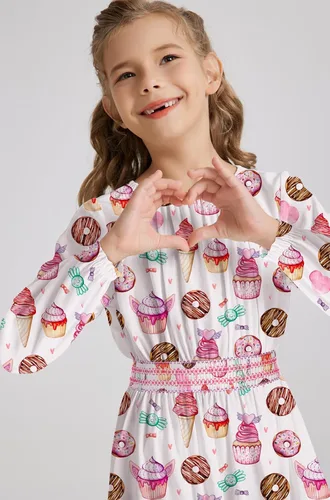 Vista 2 de Vestido floral con cintura fruncida para niñas, ropa de juego para la iglesia, vacaciones, vestido midi suave con bolsillos