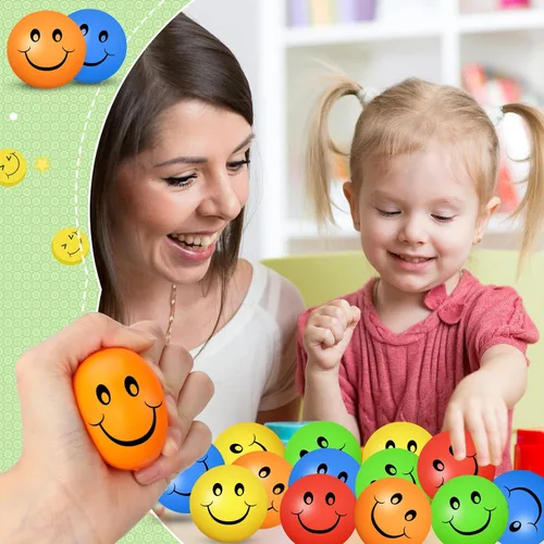 Vista 4 de Vinsot 100 bolas de estrés de cara sonriente a granel de 2 pulgadas, mini juguetes de espuma para el regreso a clases, recompensas para el aula