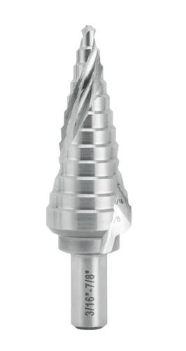 Vista 9 de Broca escalonada industrial HSS de 3/16 a 1 pulgada con vástago de 3/8 pulgadas, flauta espiral doble Unibit con tamaño de 14 escalones para metal