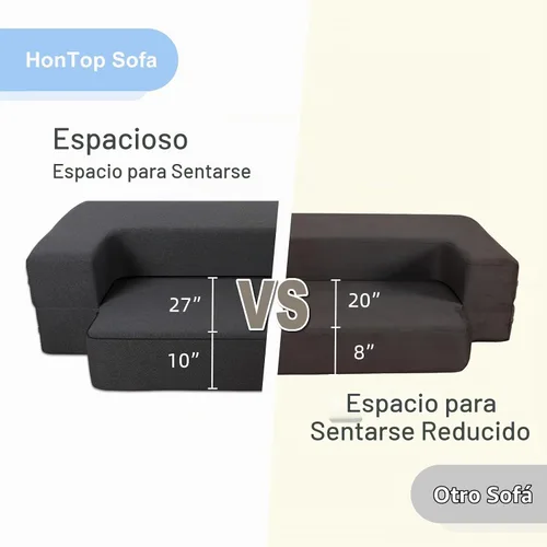Vista 6 de HonTop Sofá Cama Plegable Moderno de 10 Pulgadas con Espuma Viscoelástica, Sofá Futón Completo Silla Reclinable para la Sala de Estar, Colchón