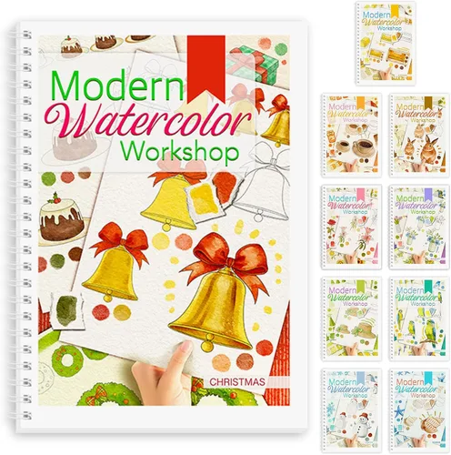 Vista 15 de Cuaderno de ejercicios de acuarela, libro de pintura de acuarela, apto para principiantes, 12 patrones diferentes para aliviar el estrés