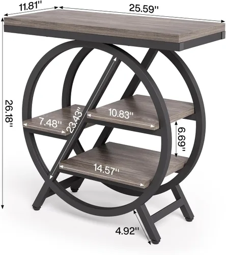 Vista 3 de LITTLE TREE - Mesa auxiliar estrecha con 4 niveles de gran espacio de almacenamiento, mesa de noche moderna para sala de estar, oficina en casa Gris