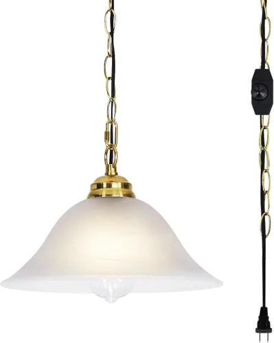 Vista 7 de Lámpara colgante enchufable con pantalla de vidrio de alabastro de 15.7" de diámetro, lámpara colgante con interruptor de encendido/apagado, cable