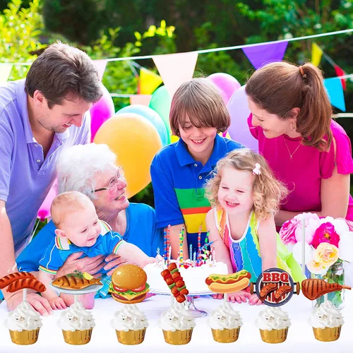 Vista 6 de 36 piezas de decoración de cupcakes temáticos de barbacoa temática de tartas para decoración de verano con temática de barbacoa de cumpleaños, baby