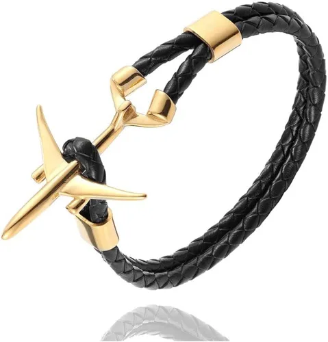 Vista 2 de Ramaix - Pulsera de ancla de avión de cuero multicapa auténtica, joyería piloto, asistentes de vuelo, estilo aviador para hombres y mujeres