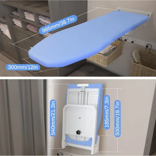 Vista 2 de Tabla de planchar giratoria de 180° para montar en la pared, resistente de 38.7 x 12 pulgadas Ironing Board with Heat Resistant Cover, Space