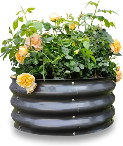 Vista 22 de GARDMAX 2x2x1FT Galvanized Round Raised Garden Bed Kit, Metal Planter Boxes Outdoor with Easy Assembly, Large Garden Bed for Vegetables, Fruits
