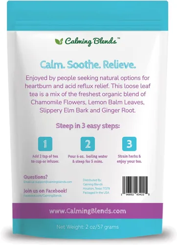 Vista 7 de CALMING BLENDS Té de hojas sueltas de reflujo ácido Reflujo ácido, acidez estomacal e indigestión Sin cafeína 36 tazas