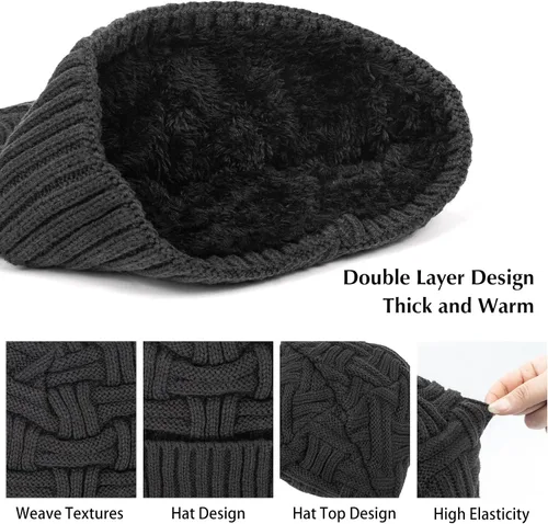 Vista 2 de Loritta Gorro de invierno cálido de punto grueso y holgado para hombre
