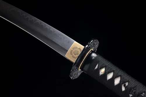 Vista 7 de Tanto Sword - Espada corta hecha a mano de arcilla katana templada de acero T10 real Hamon espada samurái de espiga completa afilada