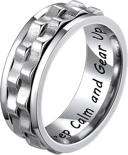 Vista 7 de LYTTMAB Stainless Steel Ring for Men, 8MM Masculine Geometric Ring, Cool Spinner Band Ring Fidget Ring Spinner Ring Anxiety Ring