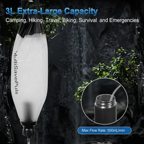 Vista 6 de Pajita de Filtro de Agua por Gravedad 3L, Sistema de Filtración de Agua para Camping con Purificador, Purificador de Agua de Supervivencia
