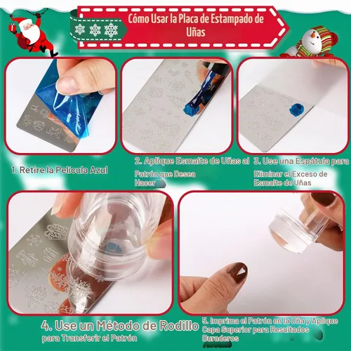 Vista 3 de JUNEBRUSHS 10 unidades de placas de estampado de uñas de Navidad con placas