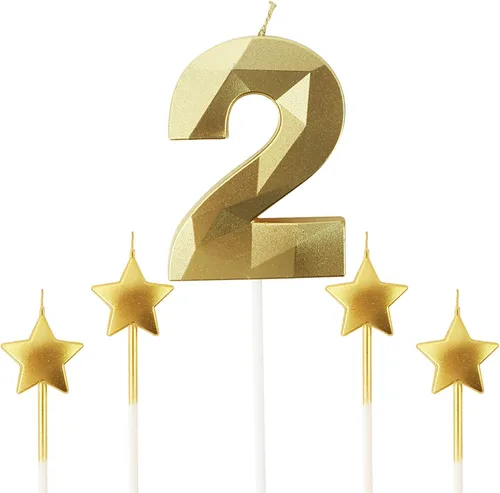 Vista 26 de Velas de cumpleaños doradas con número 20 y velas de estrella de cumpleaños de 7 cm Velas para pastel de cumpleaños en forma de diamante 3D son