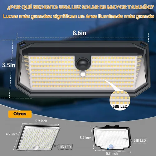 Vista 3 de SyouHome - Luces solares de movimiento para exteriores, 388 LED 4000 LM luces de inundación solares