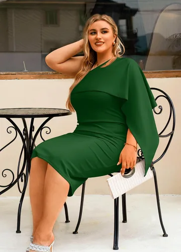 Vista 7 de GOBLES - Vestido de cóctel para mujer, vestido de verano entallado, sexi con un hombro descubierto y volantes