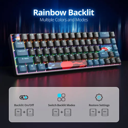 Vista 3 de Teclado mecánico 60% para juegos, 68 teclas, retroiluminación arcoíris, mini teclado compacto con cable con interruptor rojo para Windows Laptop