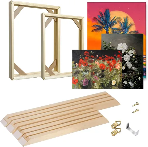 Vista 9 de Kit de marco de lienzo de madera DIY, barras de bastidor de madera sólida para pinturas al óleo, lienzo para impresiones, marco para póster