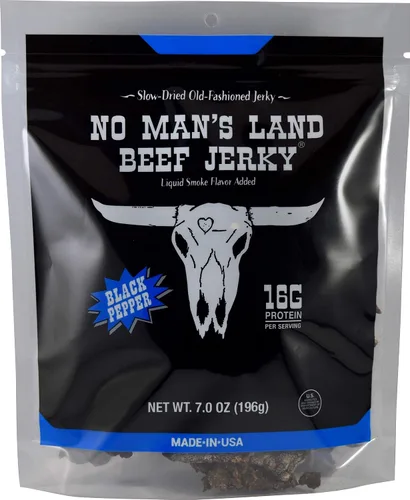 Vista 9 de No Mans Land Beef Jerky - Pimienta negra Tiras de carne seca secadas lentamente, ahumadas y sazonadas Bocadillo de carne de res alto