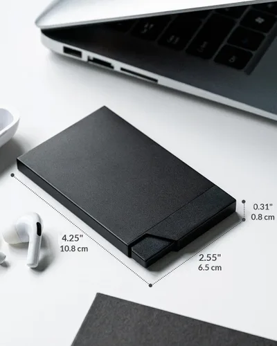 Vista 2 de VULKIT Tarjetero desplegable minimalista para tarjetas de crédito, bloqueo RFID, funda delgada de metal para hombres o mujeres (negro)