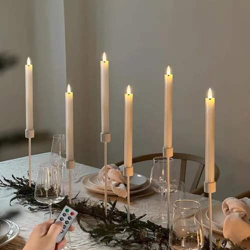 Vista 6 de Homemory Velas cónicas sin llama con cera y temporizador remoto con atenuador, candelabros LED parpadeantes, velas de ventana operadas con batería