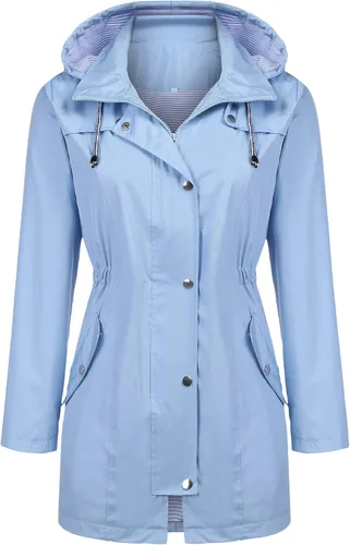 Vista 2 de Zcfire Chubasqueros para mujer, rompevientos, impermeable, ligera, con capucha, para exteriores, tallas S-XXL