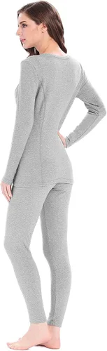 Vista 2 de Femofit Conjunto de ropa interior térmica para mujer, parte superior suave, capa base cálida, tallas S-XL, Negro