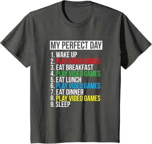 Vista 37 de My Perfect Day" - Camiseta negra de ajuste clásico, cuello redondo, manga corta, poliéster y algodón, Negro