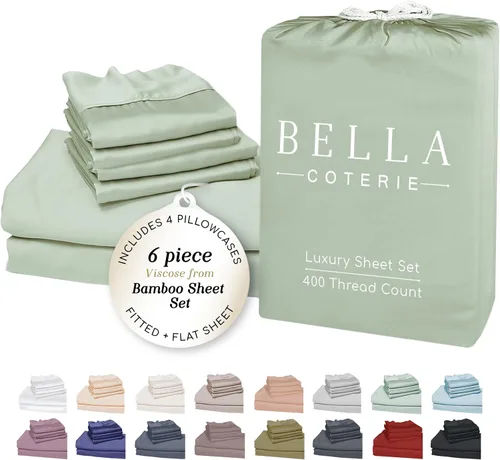 Vista 33 de Bella Coterie - Juego de sábanas tamaño individual, viscosa de bambú, de cultivo orgánico, ultrasuaves, refrescantes para calurosos, esquinas tipo