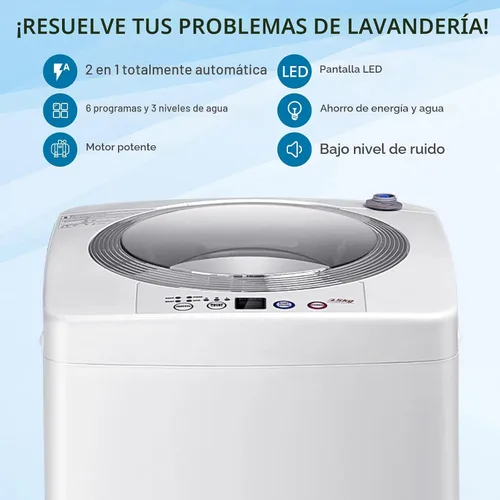 Vista 8 de COSTWAY Lavadora portátil, capacidad de 8 libras, lavadora completamente automática con 6 programas de lavado, pantalla LED, 3 niveles de agua