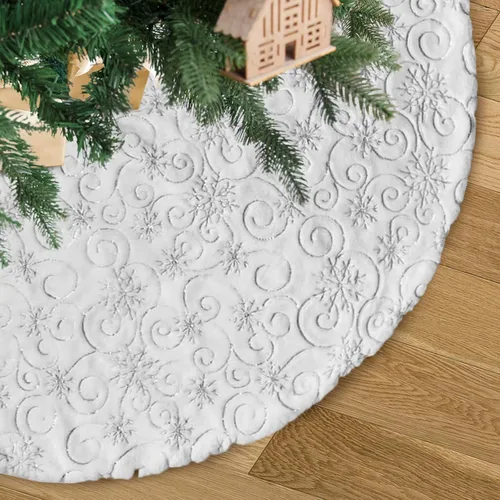 Vista 6 de Falda de árbol de Navidad de felpa negra de 24 pulgadas, pequeña, de piel sintética gruesa, lujosa decoración navideña para Año Nuevo, decoración