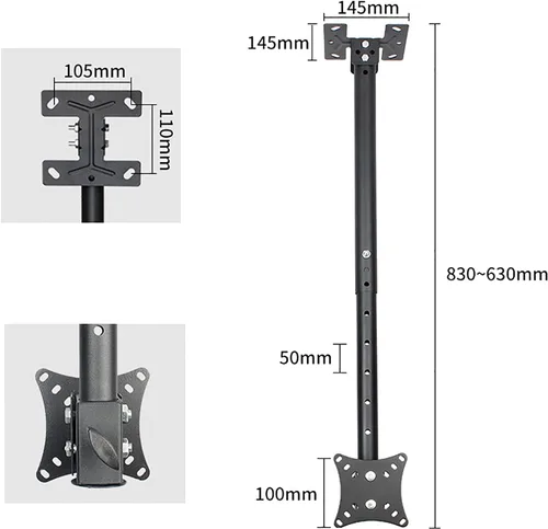 Vista 2 de TV Stand tv Wall Mount Adjustable Ceiling TV Mount Bracket, Fits Most 12-32 Inch LED Screen Display, Can Tilt / 360°Swivel, with Loading 99