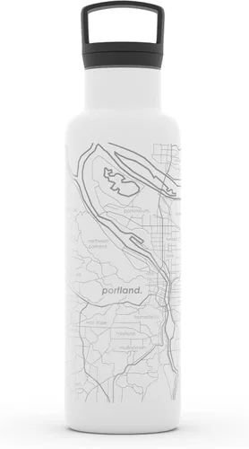 Vista 157 de Well Told Botella de agua aislada con mapa de Washington DC grabado, botella de acero inoxidable grabada (21 onzas, blanco) botella aislada de mapa