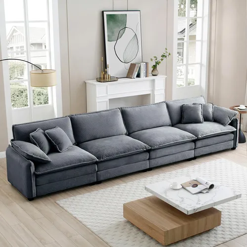 Vista 91 de Sofá Loveseat Grande en Beige y Blanco de 194.8 cm, Sofás Seccionales de 2 Plazas Grandes para Sala de Estar, Sofá Seccional Modular de Tela