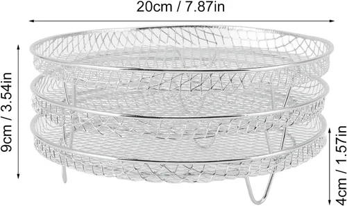 Vista 2 de Fdit 3 estantes para freidora de aire, estantes deshidratadores apilables de 3 capas, acero inoxidable de grado alimenticio, deshidratación