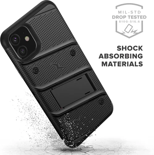 Vista 4 de Zizo Bolt Cover - Funda para iPhone 11 con grado militar, protector de pantalla de cristal, función atril y funda (color negro)