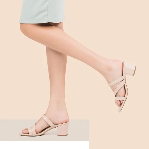 Vista 5 de Sandalias de tacón bajo y grueso para mujer, color dorado, nude, negro y plateado, sandalias de tacón abierto para vestido de boda